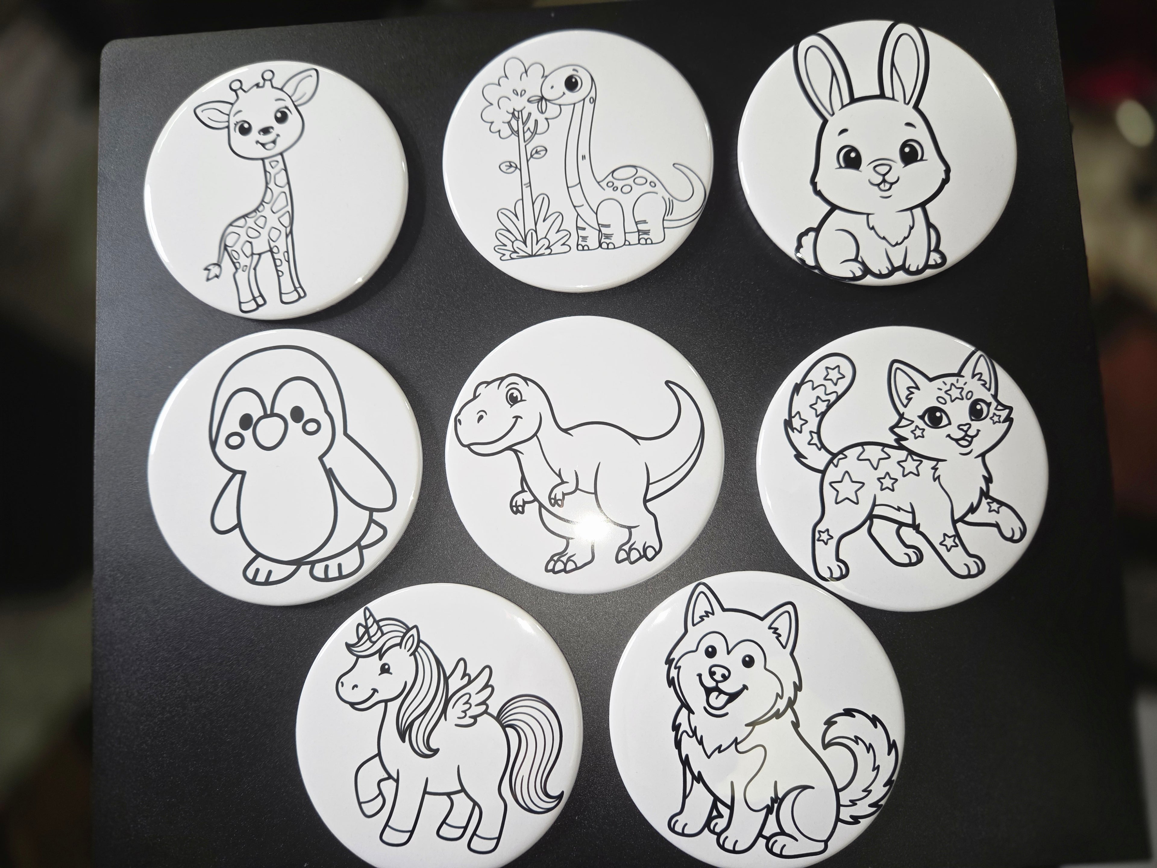 Animals Kids Art set 3.5 Round Magnets 8 per set